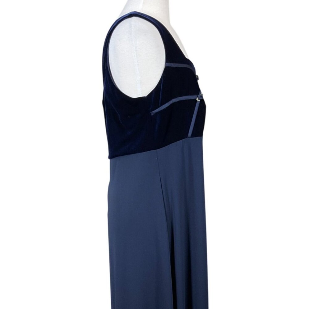 Betsy & Adam By Jaslene Navy Crepe & Velvet Sleeveless Gown Ribbon Accents 18W - Picture 4 of 9